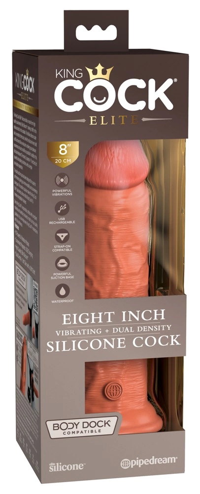 Realistyczny wibrator do masturbacji pochwy wykonany z beżowego silikonu z przyssawką King Cock Elite 20 cm