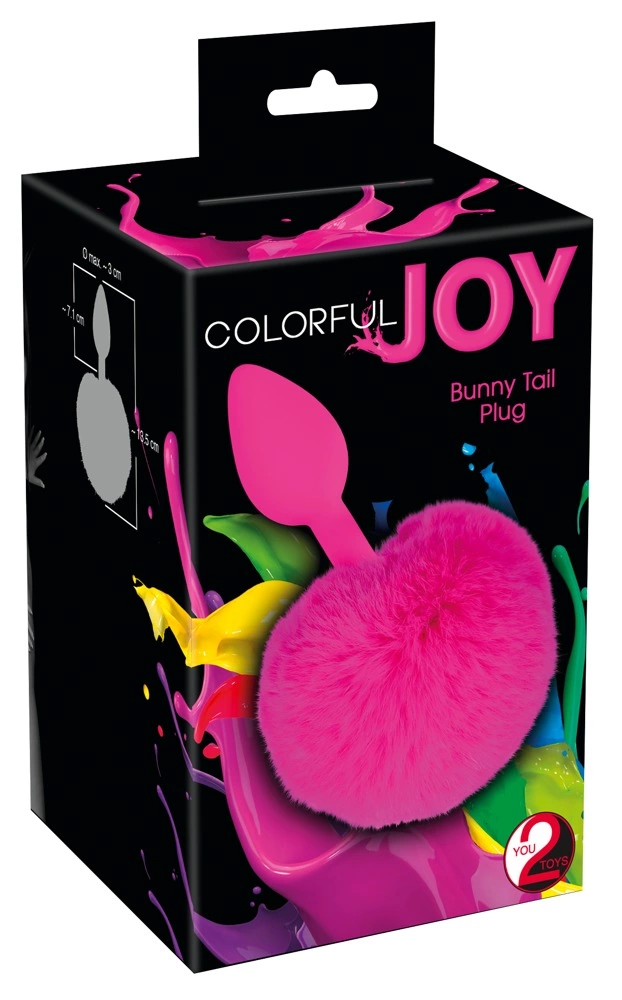 Korek analny wykonany z różowego silikonu z różowym ogonkiem króliczka Colorful Joy 13 cm