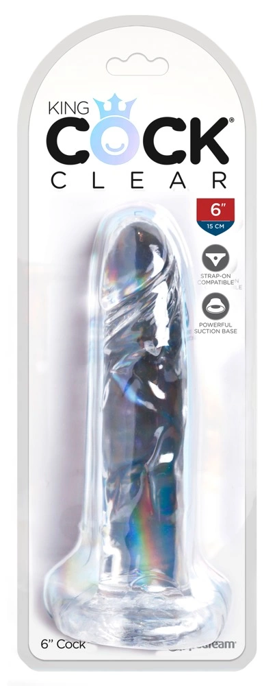 Realistyczne dildo do masturbacji wykonane z przezroczystych elastomerów termoplastycznych z przyssawką King Cock Clear 18 cm