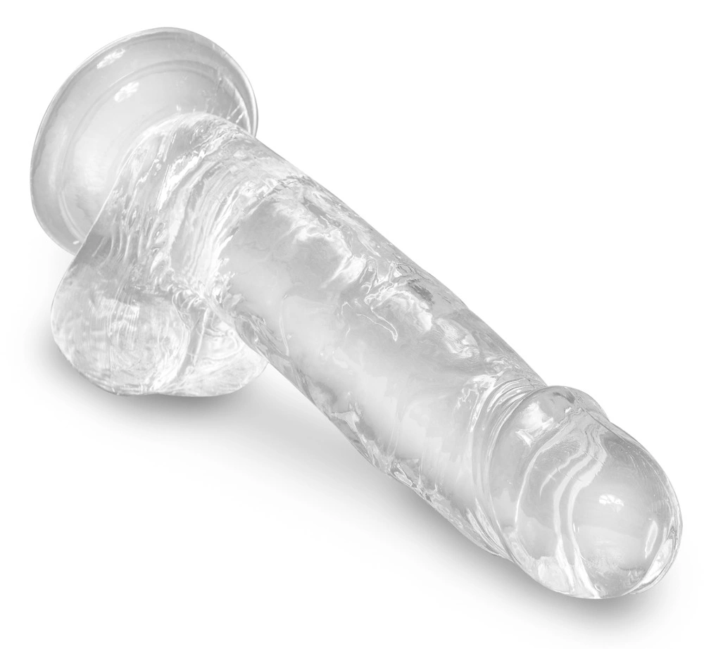 Realistyczne zakrzywione dildo silikonowe do masturbacji przezroczyste z przyssawką King Cock Cock with Balls Realistyczne zakrzywione dildo silikonowe do masturbacji przezroczyste z przyssawką King Cock Cock with Balls