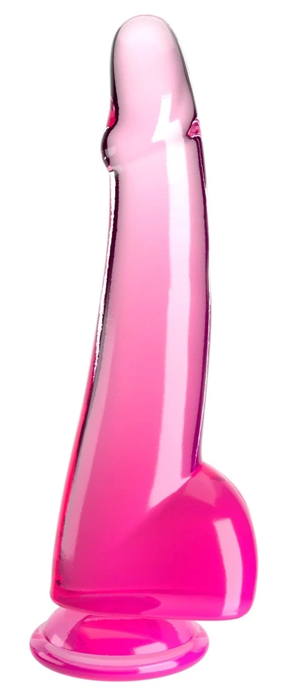 Realistyczne zakrzywione dildo do masturbacji wykonane z przezroczystych i różowych elastomerów termoplastycznych z przyssawką i jądrami King Cock Clear 28 cm Realistyczne zakrzywione dildo do masturbacji wykonane z przezroczystych i różowych elastomerów termoplastycznych z przyssawką i jądrami King Cock Clear 28 cm