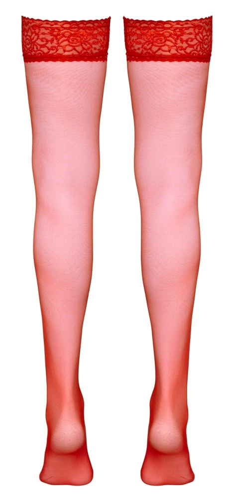 Cottelli LEGWEAR - Czerwone Klasyczne Pończochy Z Koronką L