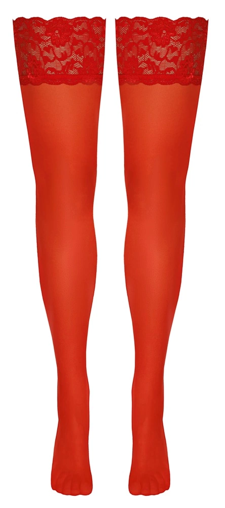 Cottelli Legwear Pończochy czerwone z koronką, 20 den, silikonowy pasek