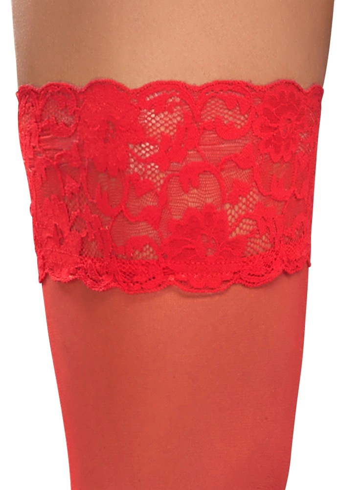 Cottelli Legwear Pończochy czerwone z koronką, 20 den, silikonowy pasek