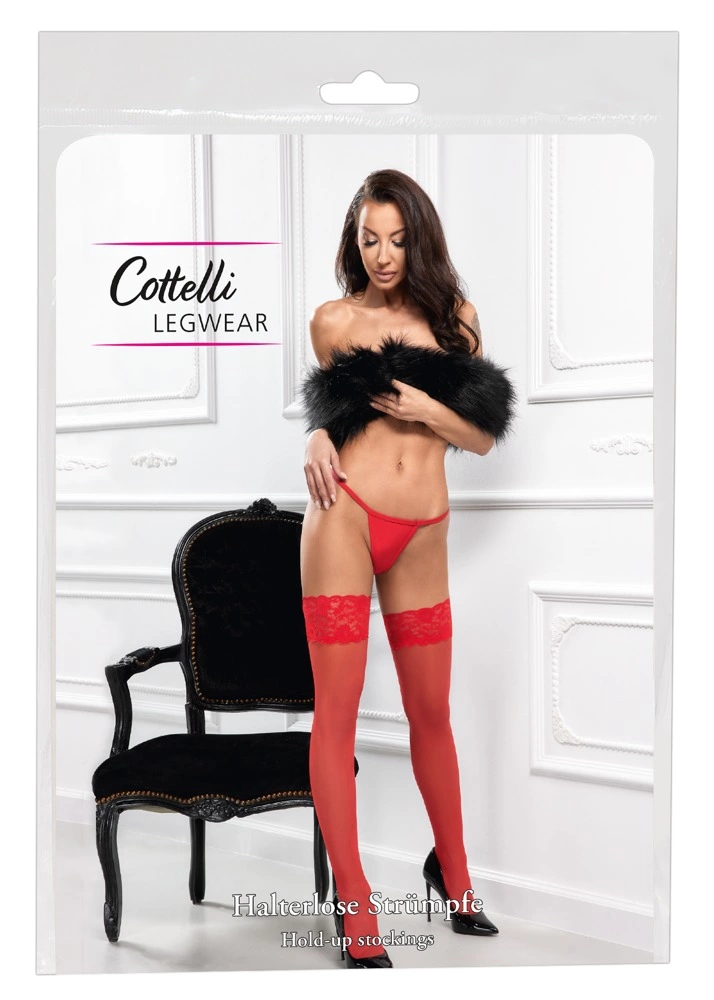 Cottelli LEGWEAR Pończochy czerwone z koronką 20 den 9 cm