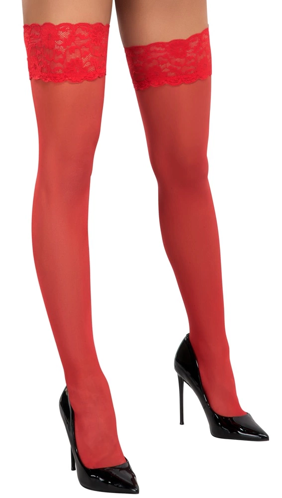 Cottelli LEGWEAR Pończochy czerwone z koronką 20 den 9 cm