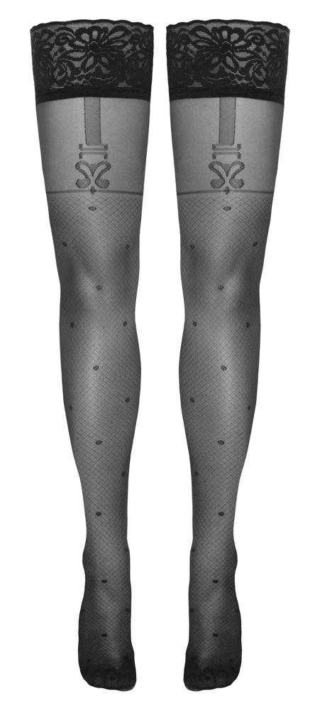 Cottelli Legwear Pończochy czarne z kropeczkami i szelkami 40 den