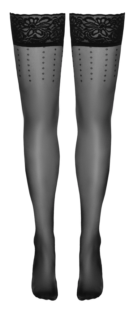 Cottelli LEGWEAR Pończochy czarne w kropki z koronką 20 den