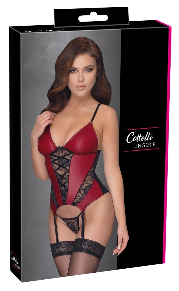 Cottelli Lingerie Koszulka Matowa z Koronką i Paskami + Stringi S