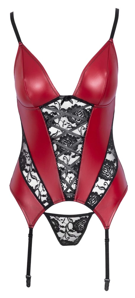 Cottelli LINGERIE Koszulka Matowa z Koronką i Paskami + Stringi L