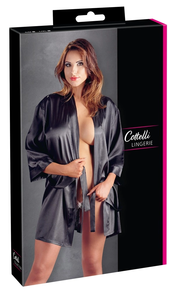 Cottelli Lingerie Szlafrok Satynowy z Koronką Czarny S/M