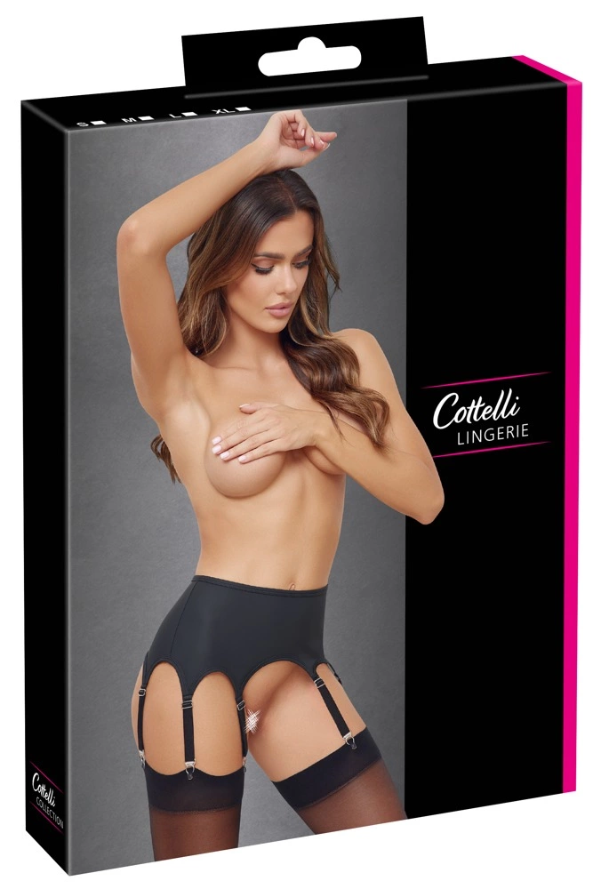 Cottelli Lingerie Pas do Pończoch 8 Szelek Czarny Matowy L