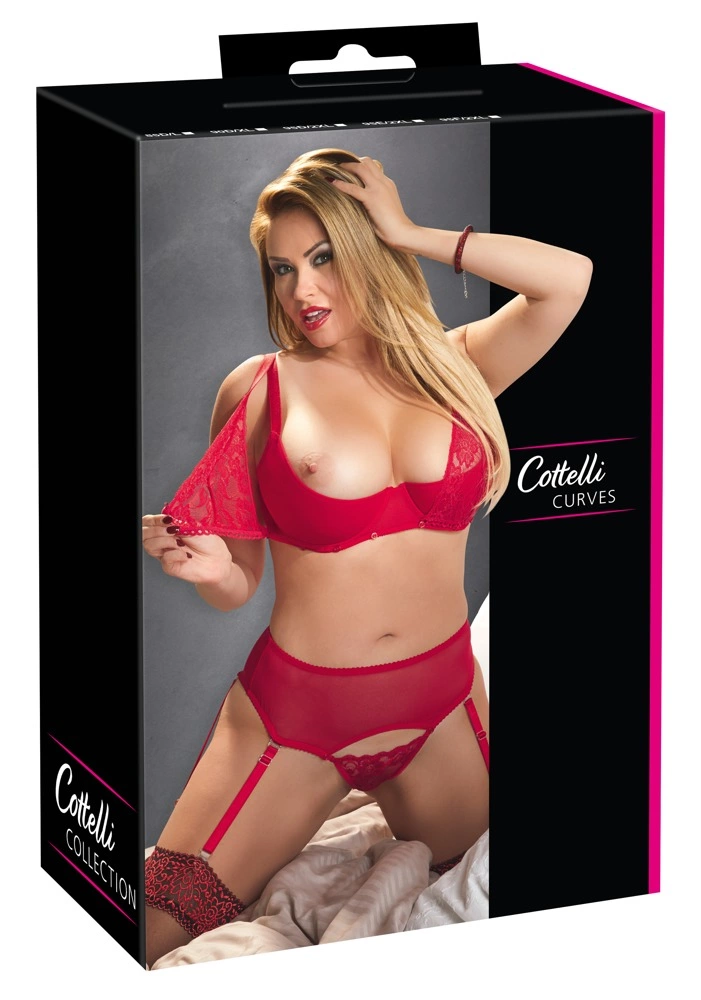 Cottelli Curves Komplet Koronkowy Czerwony 90E/XL Regulowany