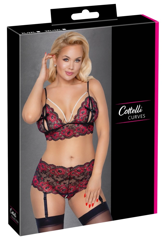 Cottelli CURVES komplet koronkowy z perłami 3XL/4XL dwukolorowy