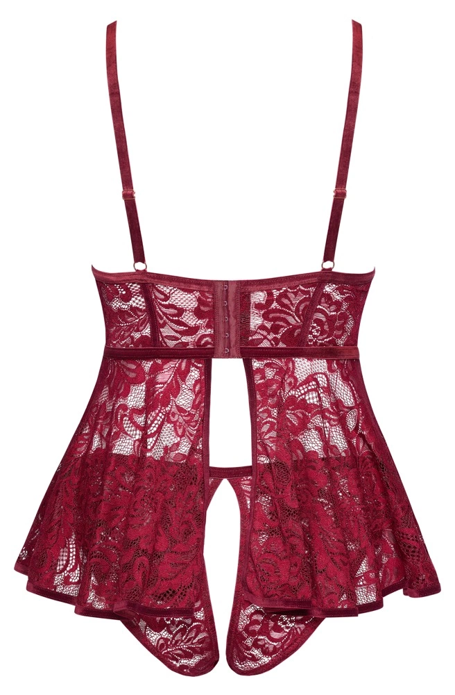 Cottelli Curves Babydoll koronkowa + majtki bezkrokowe czerwone XL