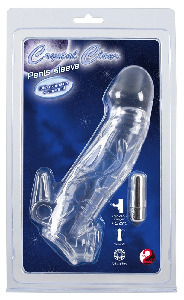Nakładka wibracyjna na penisa wykonana z przezroczystego silikonu Crystal 23 cm