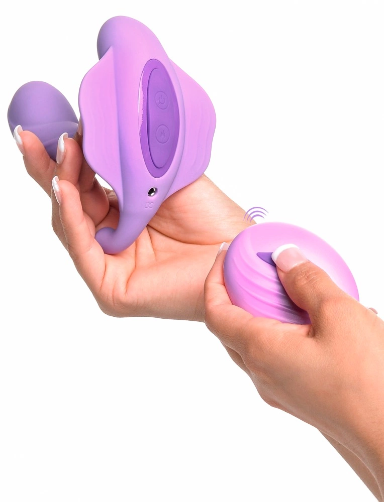 Wibrator do masturbacji łechtaczki i punktu G wykonany z silikonu w kolorze fioletowym z funkcja ogrzewania i pilotem Fantasy For Her