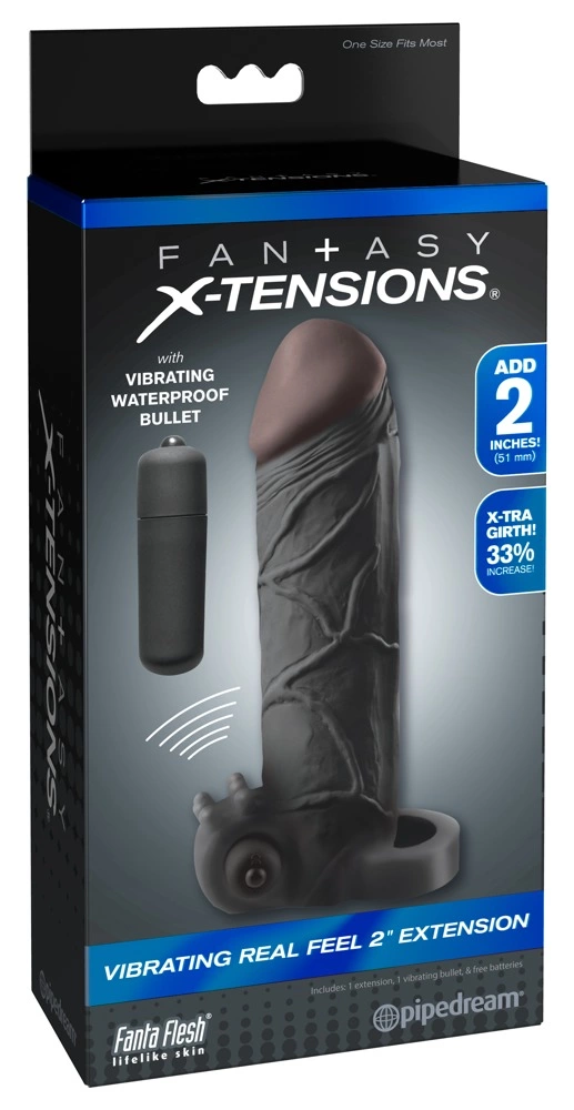 Wibrująca nakładka na penisa i jądra wykonana z termoplastycznych elastomerów w ciemnym kolorze Fantasy X-Tensions 16 cm