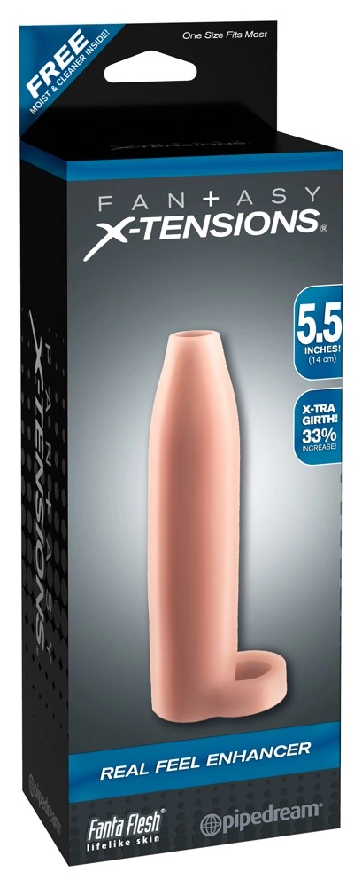 Nakładka na penisa wykonana z termoplastycznego elastomeru w kolorze beżowym Fantasy X-Tensions 14 cm