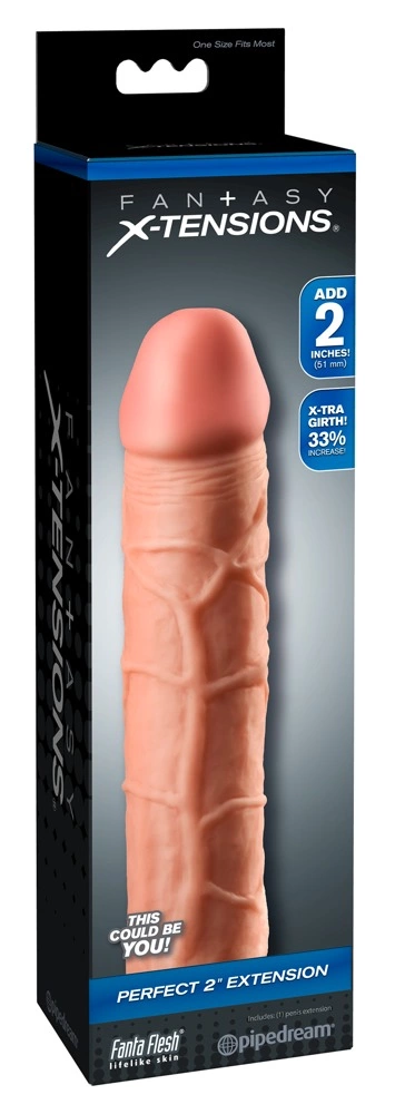 Nakładka na penisa  wykonana z termoplastycznego elastomeru w kolorze beżowym z mocnymi żyłkami Fantasy X-Tensions 20 cm