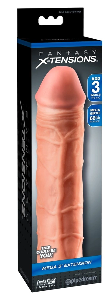 Nakładka na penisa wykonana z termoplastycznego elastomeru w kolorze beżowym Fantasy X-Tensions 23 cm 