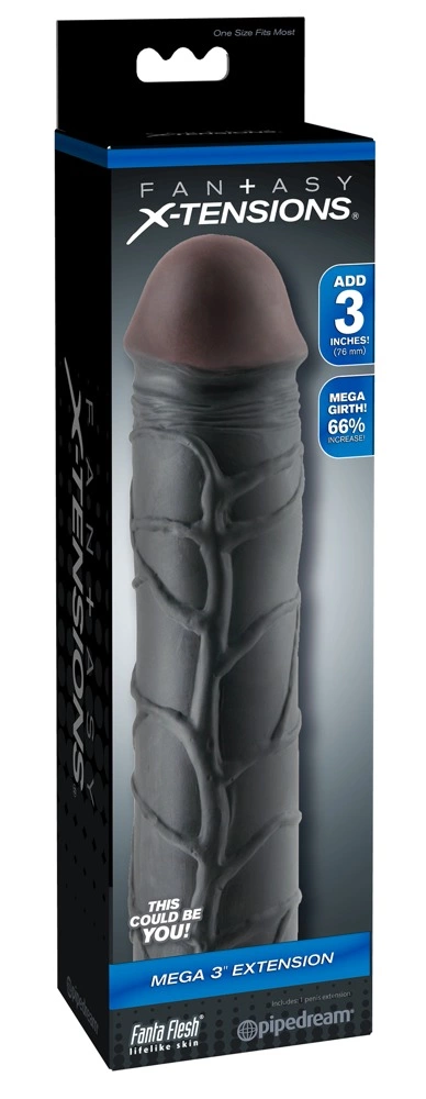Nakładka na penisa wykonana z termoplastycznych elastomerów w kolorze czarnym Fantasy X-Tensions 23 cm