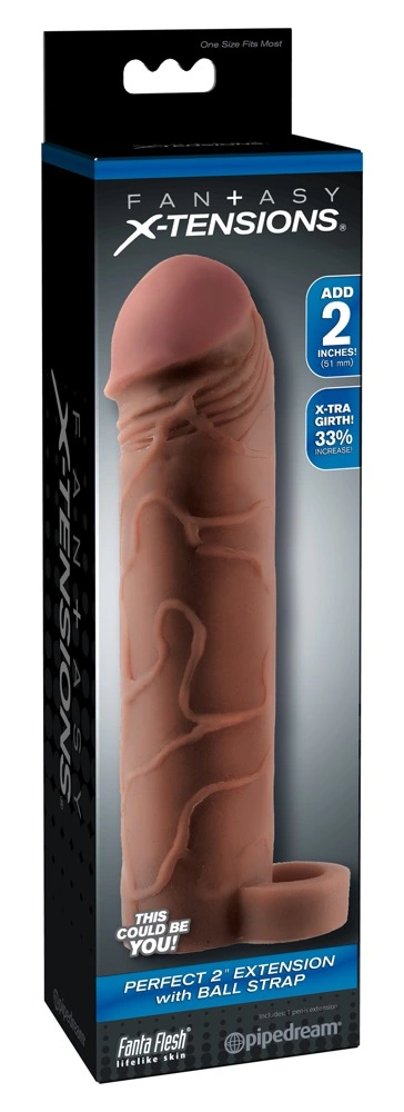 Nakładka na penisa i jądra wykonana z termoplastycznych elastomerów w kolorze brązowym Fantasy X-Tensions 19 cm