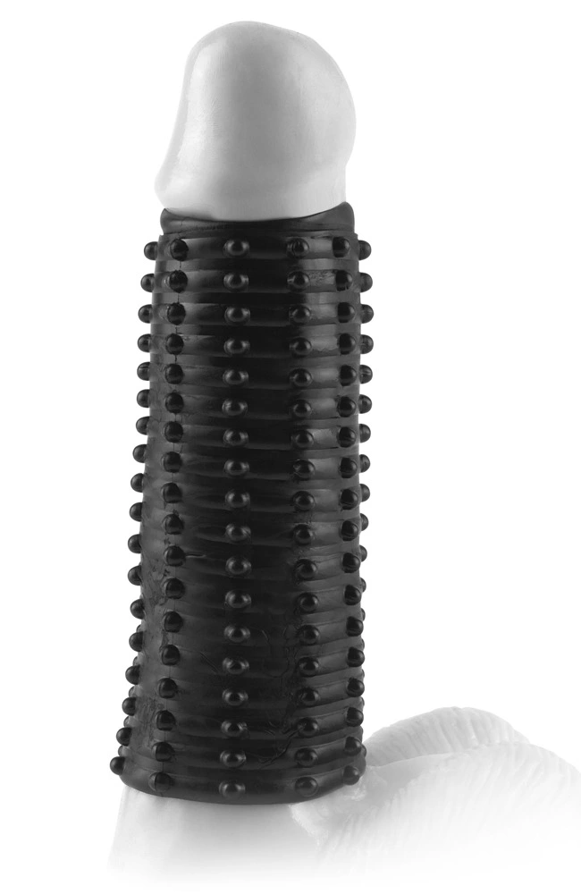 Nakładka na penisa z wypustkami wykonana z silikonu w kolorze czarnym Fantasy X-Tensions 14 cm