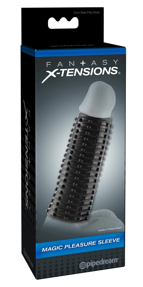 Nakładka na penisa z wypustkami wykonana z silikonu w kolorze czarnym Fantasy X-Tensions 14 cm
