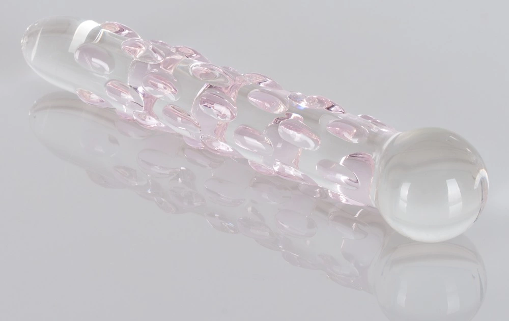 Dildo do masturbacji wykonane ze szkła z wypustkami w kolorze różowym Icicles 18 cm