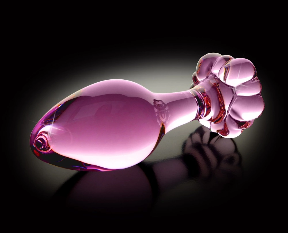 Szklany korek analny z zatyczką w kształcie kwiatu Icicles 9 cm