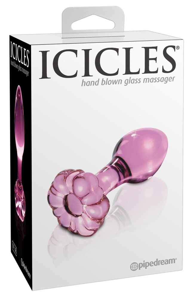 Szklany korek analny z zatyczką w kształcie kwiatu Icicles 9 cm