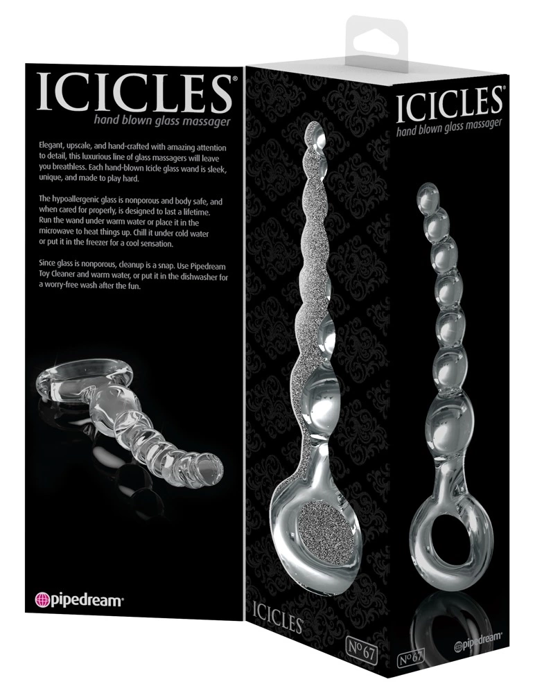 Szklane przezroczyste koraliki analne z uchwytem Icicles 21 cm