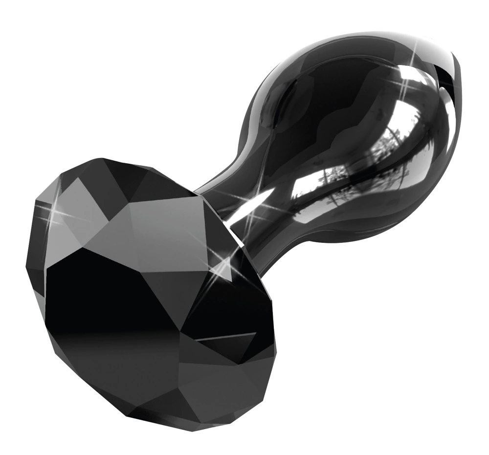 Korek analny do masażu wykonany z czarnego szkła w kształcie stożka Icicles 9 cm