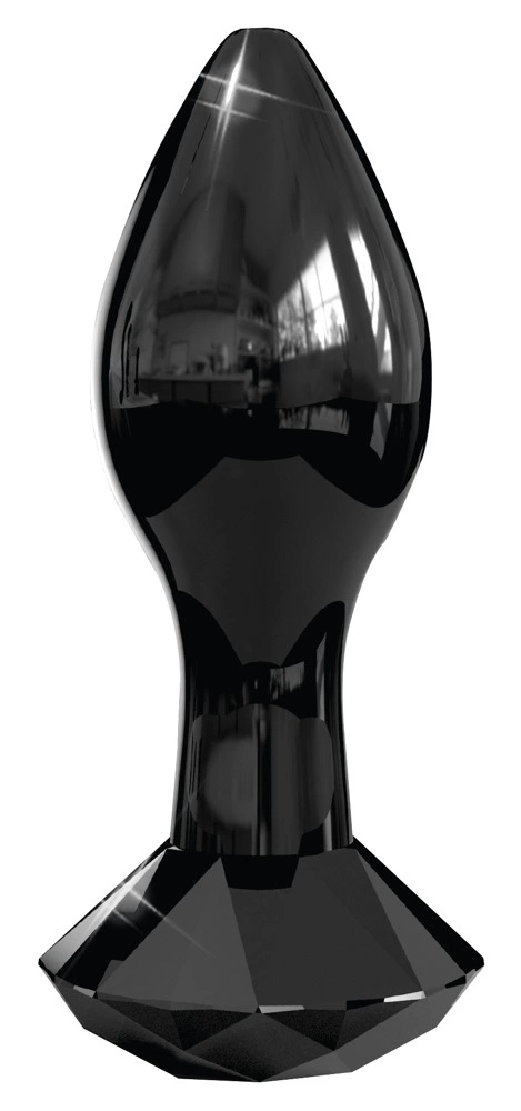 Korek analny do masażu wykonany z czarnego szkła w kształcie stożka Icicles 9 cm