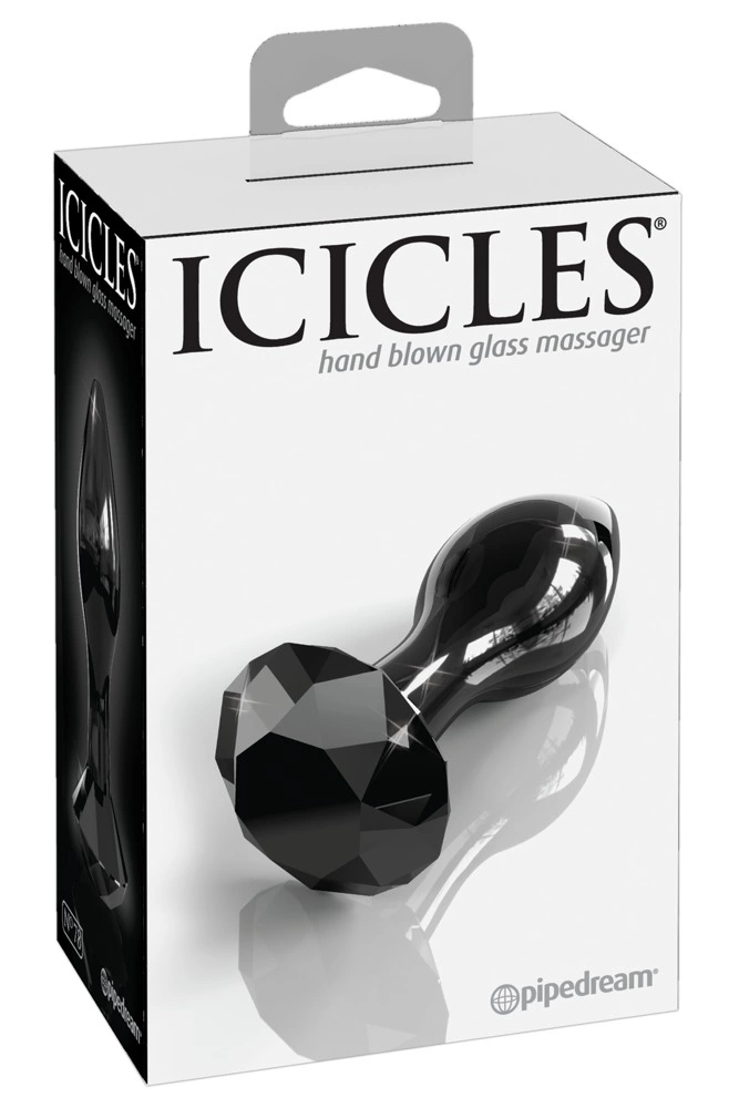 Korek analny do masażu wykonany z czarnego szkła w kształcie stożka Icicles 9 cm