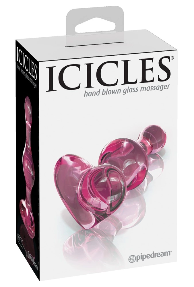 Korek analny do masażu z różowego szkła z serduszkiem Icicles 9 cm 