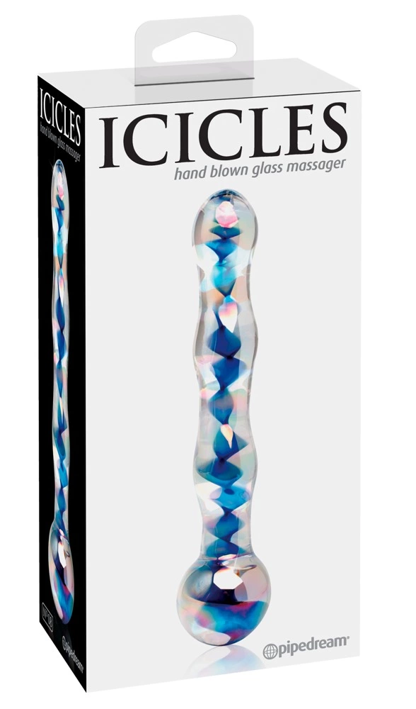 Kulkowe dildo do masturbacji wykonane ze szkła w niebiesko przezroczystym kolorze Icicles 17 cm