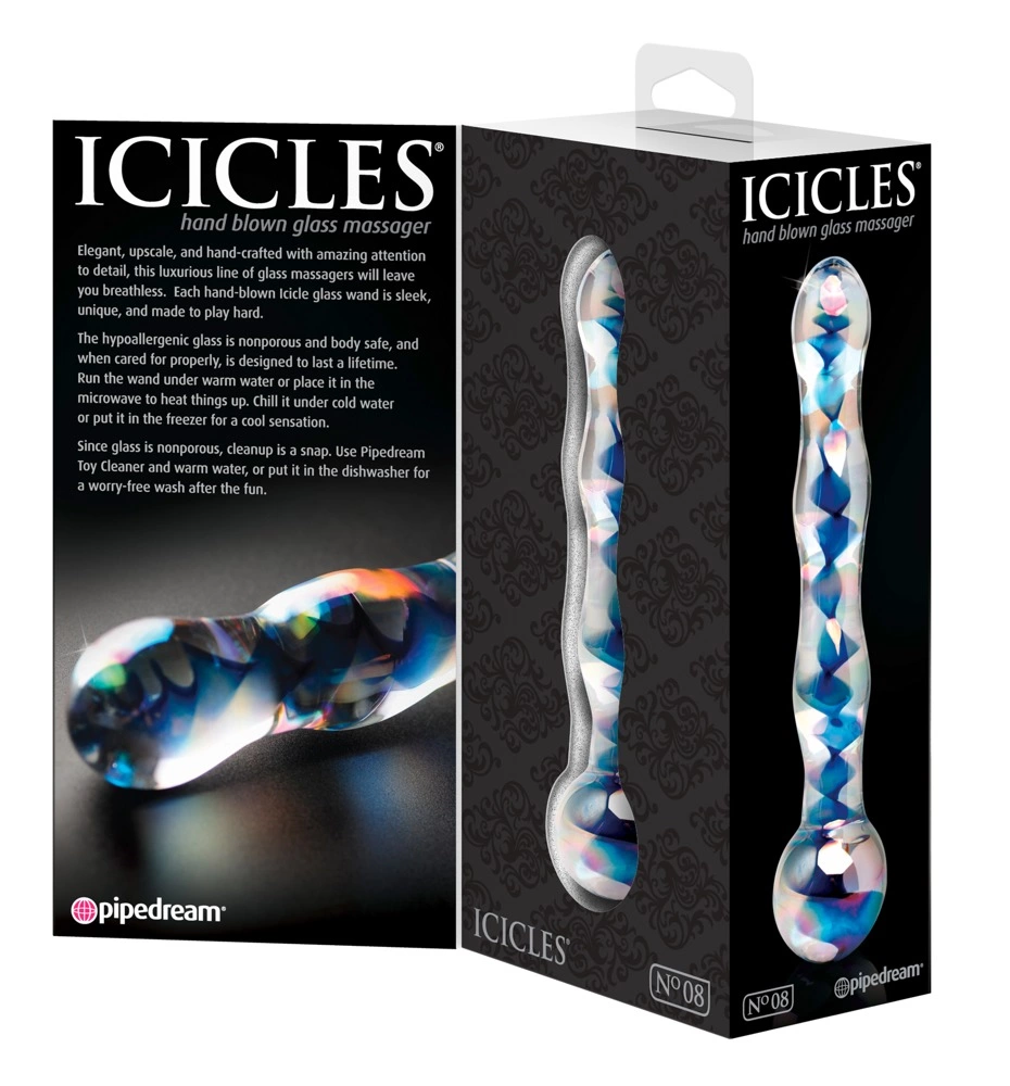 Kulkowe dildo do masturbacji wykonane ze szkła w niebiesko przezroczystym kolorze Icicles 17 cm
