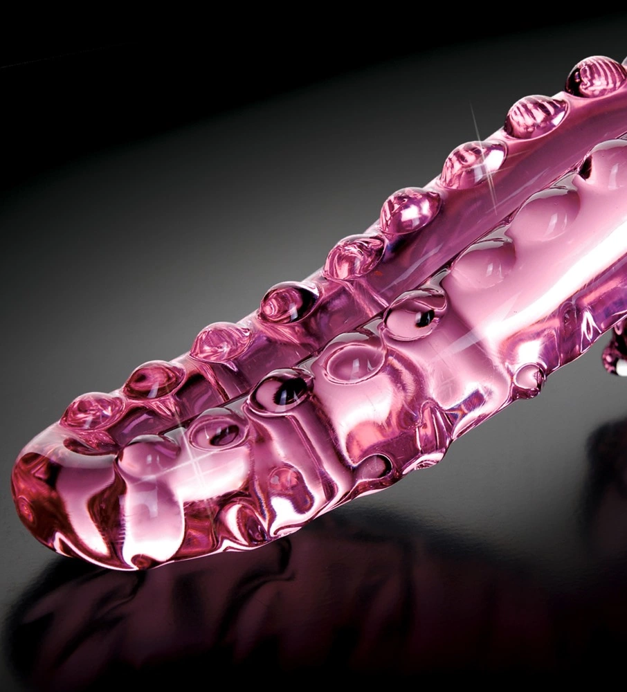Zakrzywione dildo do masturbacji punktu G wykonane z różowego szkła z wypustkami Icicles 15 cm