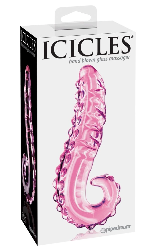 Zakrzywione dildo do masturbacji punktu G wykonane z różowego szkła z wypustkami Icicles 15 cm