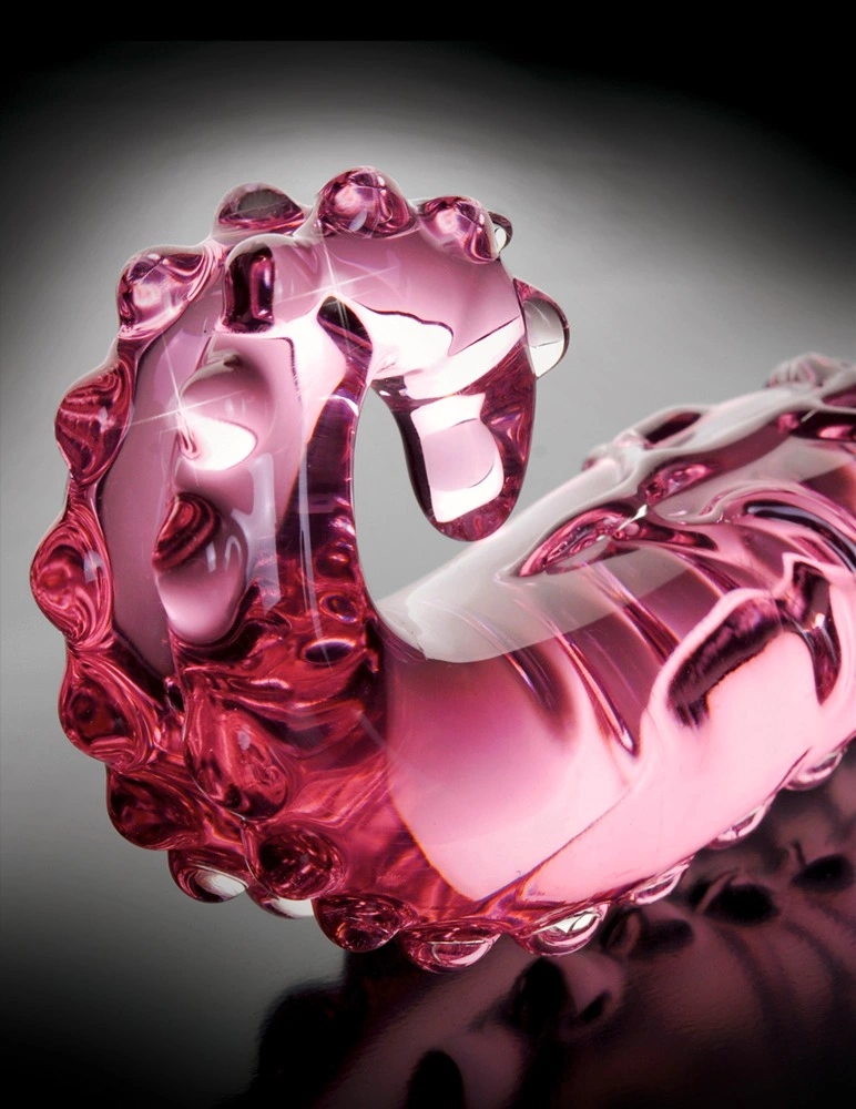 Zakrzywione dildo do masturbacji punktu G wykonane z różowego szkła z wypustkami Icicles 15 cm