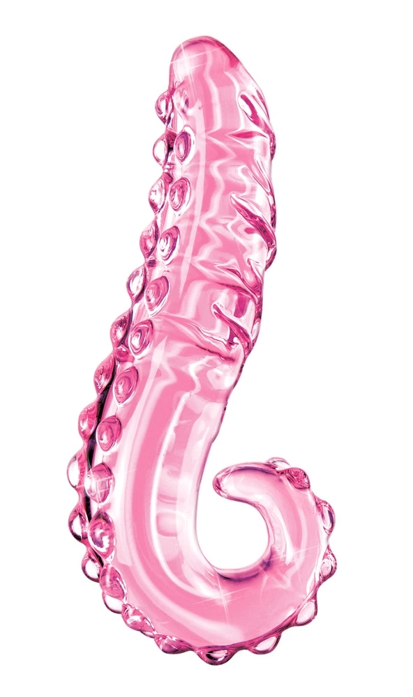 Zakrzywione dildo do masturbacji punktu G wykonane z różowego szkła z wypustkami Icicles 15 cm