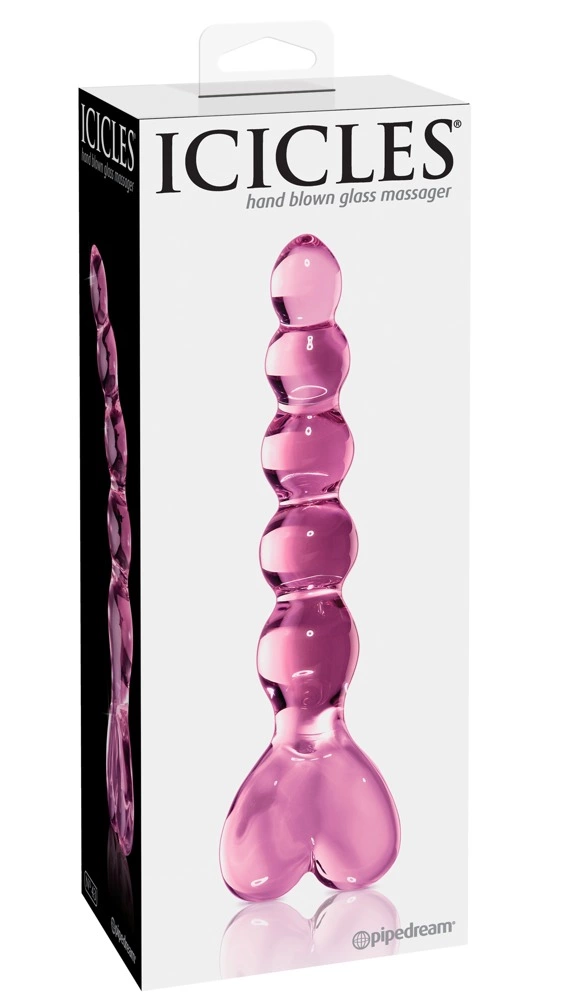 Kulkowe dildo do masturbacji wykonane z różowego szkła z serduszkiem na końcu Icicles 20 cm