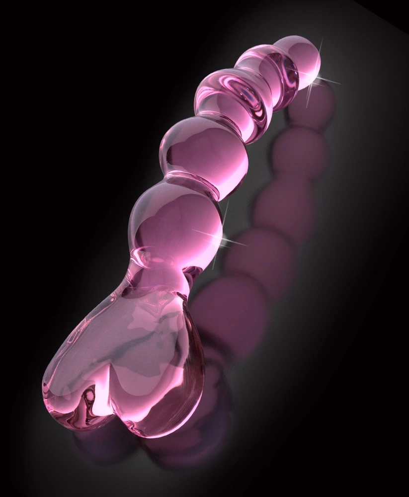 Kulkowe dildo do masturbacji wykonane z różowego szkła z serduszkiem na końcu Icicles 20 cm