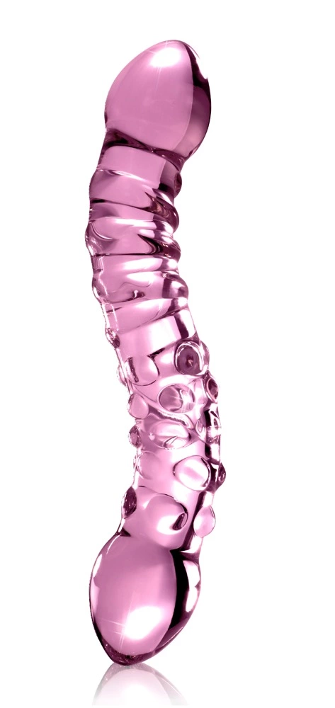Zakrzywione dildo do masturbacji punktu G wykonane z różowego szkła z wypustkami Icicles 19 cm
