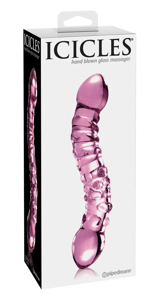 Zakrzywione dildo do masturbacji punktu G wykonane z różowego szkła z wypustkami Icicles 19 cm