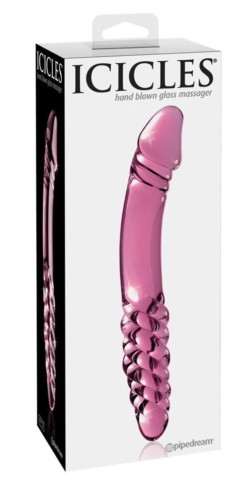 Zakrzywione dildo do masturbacji punktu G wykonane z różowego szkła z wypustkami Icicles 23 cm
