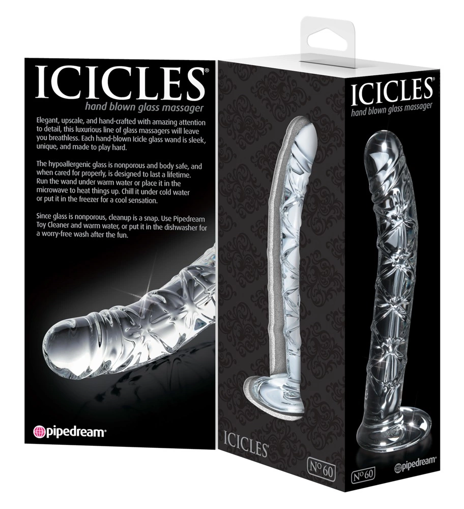 Realistyczne zakrzywione żebrowane dildo do masturbacji wykonane ze szkła Icicles 16 cm