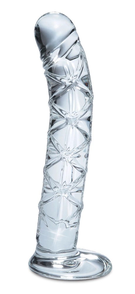 Realistyczne zakrzywione żebrowane dildo do masturbacji wykonane ze szkła Icicles 16 cm